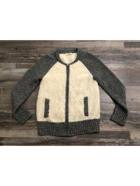 Madewell Bouclé Varsity Cardigan Sweater Gray Beige Wool-Alpaca Blend Medium